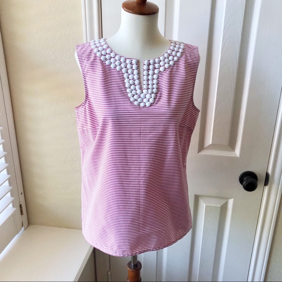 Talbots Pink Striped Sleeveless Beaded Blouse - Picture 2 of 6